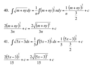( ) ( )
( ) ( )
( ) ( )
( ) ( )
c
x
c
x
c
x
dxxdxx
c
n
nym
c
n
nym
c
nym
n
ndynym
n
dynym
+
−
=+
−
+
−
=−=−
+
+
=+
+
+
+
=+=+
∫ ∫
∫ ∫
15
352
15
352
2
3
35
5
1
35
5
1
3541.
3
2
3
2
2
3
11
40.
3
2
3
2
3
2
1
3
2
3
2
3
2
1
 