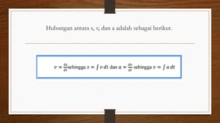 Hubungan antara s, v, dan a adalah sebagai berikut.
 