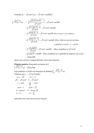 Integral Substituicao Trigonometrica