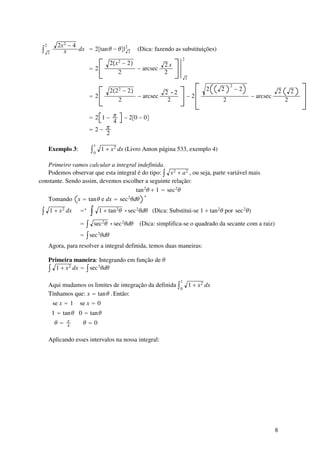 Integral Substituicao Trigonometrica