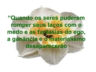 “ Quando os seres puderem romper seus laços com o medo e as fantasias do ego, a ganância e o materialismo desaparecerão 