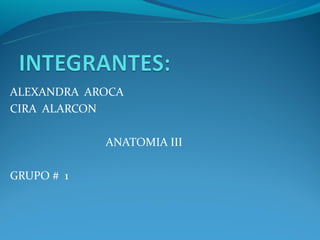 ALEXANDRA AROCA
CIRA ALARCON

            ANATOMIA III

GRUPO # 1
 