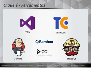 8
O que é - Ferramentas
Jenkins Travis CI
TFS TeamCity
 