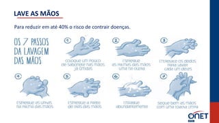 Para reduzir em até 40% o risco de contrair doenças.
LAVE AS MÃOS
 