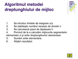Algoritmul metodei
dreptunghiului de mijloc
 