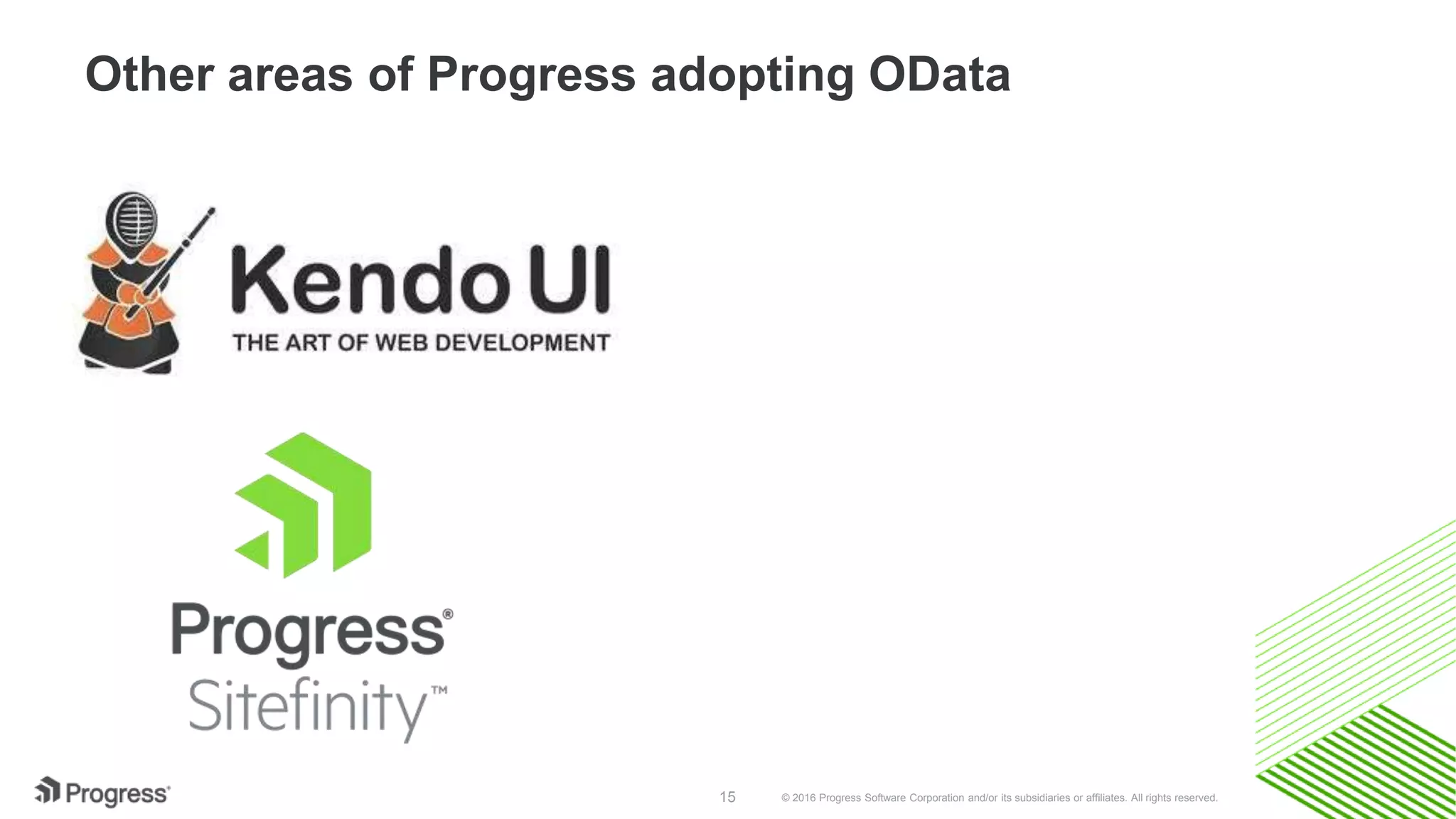 © 2016 Progress Software Corporation and/or its subsidiaries or affiliates. All rights reserved.15
Other areas of Progress adopting OData
 