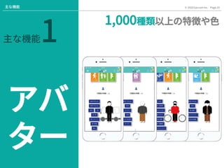 Page.19© 2020 Gaccom Inc.主な機能
主な機能1
アバ
ター
1,000種類以上の特徴や色
 