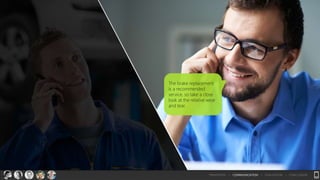 The brake replacement
is a recommended
service, so take a close
look at the relative wear
and tear.
TRANSITION > COMMUNICATION > EVALUATION > CONCLUSION
 