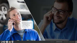 Sure thing. Fixing the
O2 sensor will be
easy. I’ll have that
done by noon.
TRANSITION > COMMUNICATION > EVALUATION > CONCLUSION
 