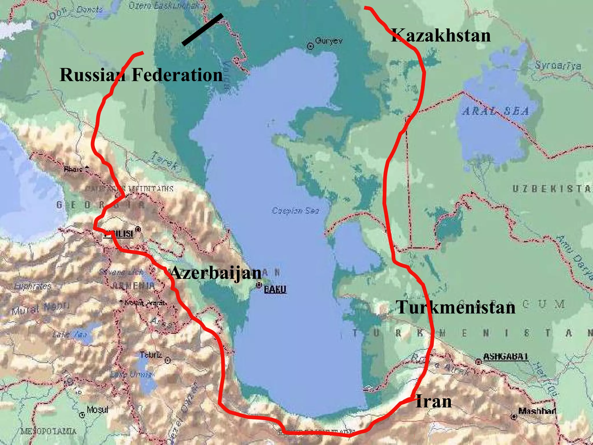 Russian Federation 
Azerbaijan 
Kazakhstan 
Turkmenistan 
Iran 
 