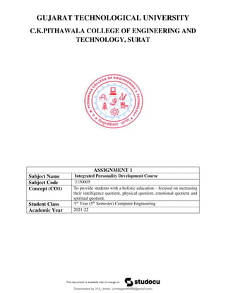 Integrated Personality Development Courseipdc Assignments Pdf
