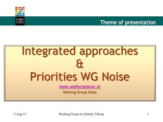7-Aug-13 Working Group Air Quality Tilburg 1
Theme of presentation
 