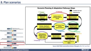Environment and Development Division
8. Plan scenarios
Source: ESCAP 2018, Sustainability Outlook of Mongolia (after Prof. Low Choy)
 