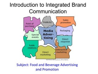 Introduction to Integrated Brand
Communication
Subject: Food and Beverage Advertising
and Promotion
 