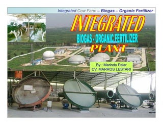 Integrated Cow Farm – Biogas – Organic Fertilizer

By : Marindo Palar
CV. MARROS LESTARI

BioFertilizer – Organic Fertilizer Soil Reconditioner - – Soil
Bio-Fertilizer– Organic Fertilizer – – Soil Re-conditionerBiogas Remediation – Biological Waste Treatment - Biogas - Energy Saving Products

 