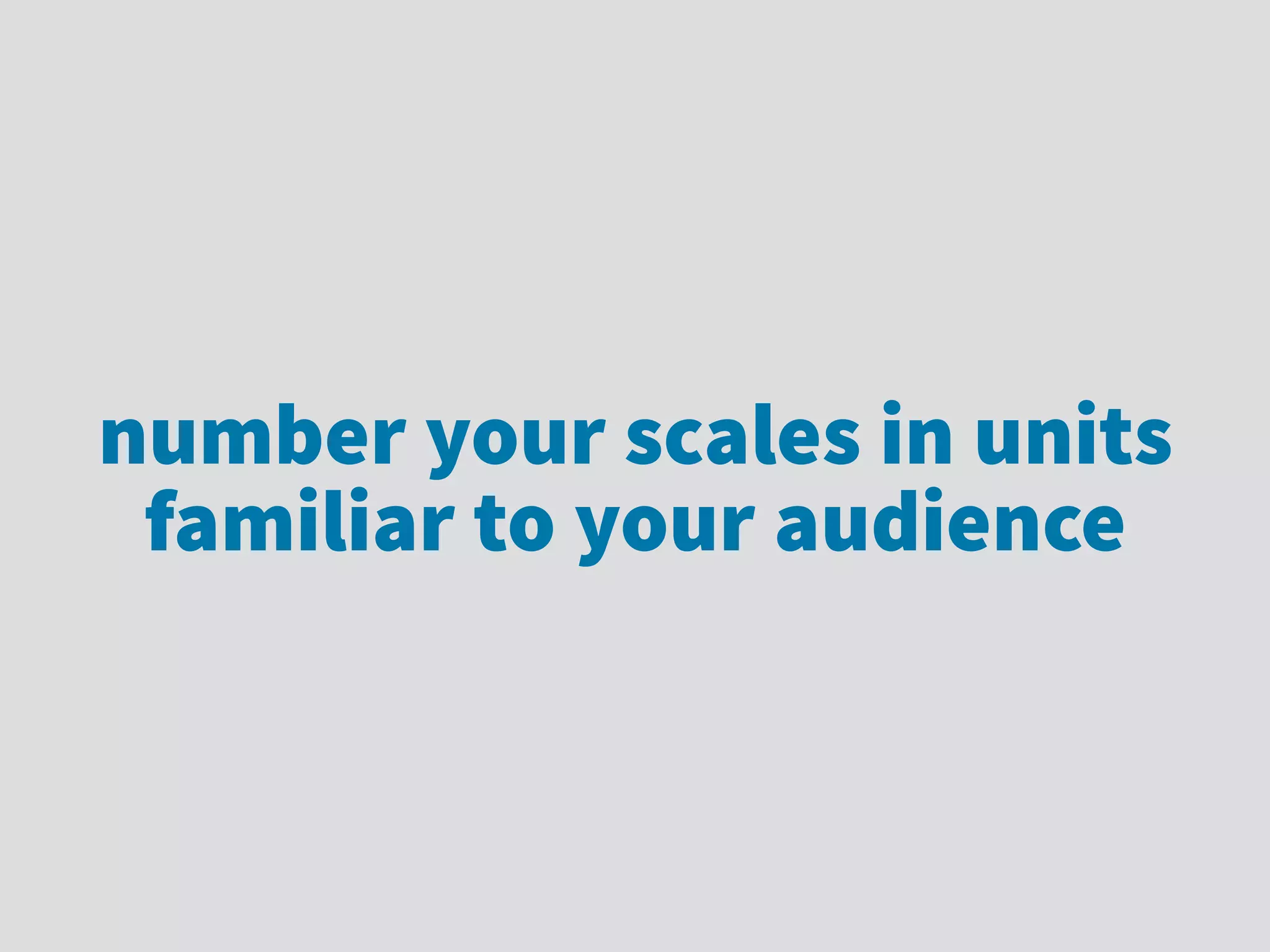 number your scales in units
familiar to your audience
 