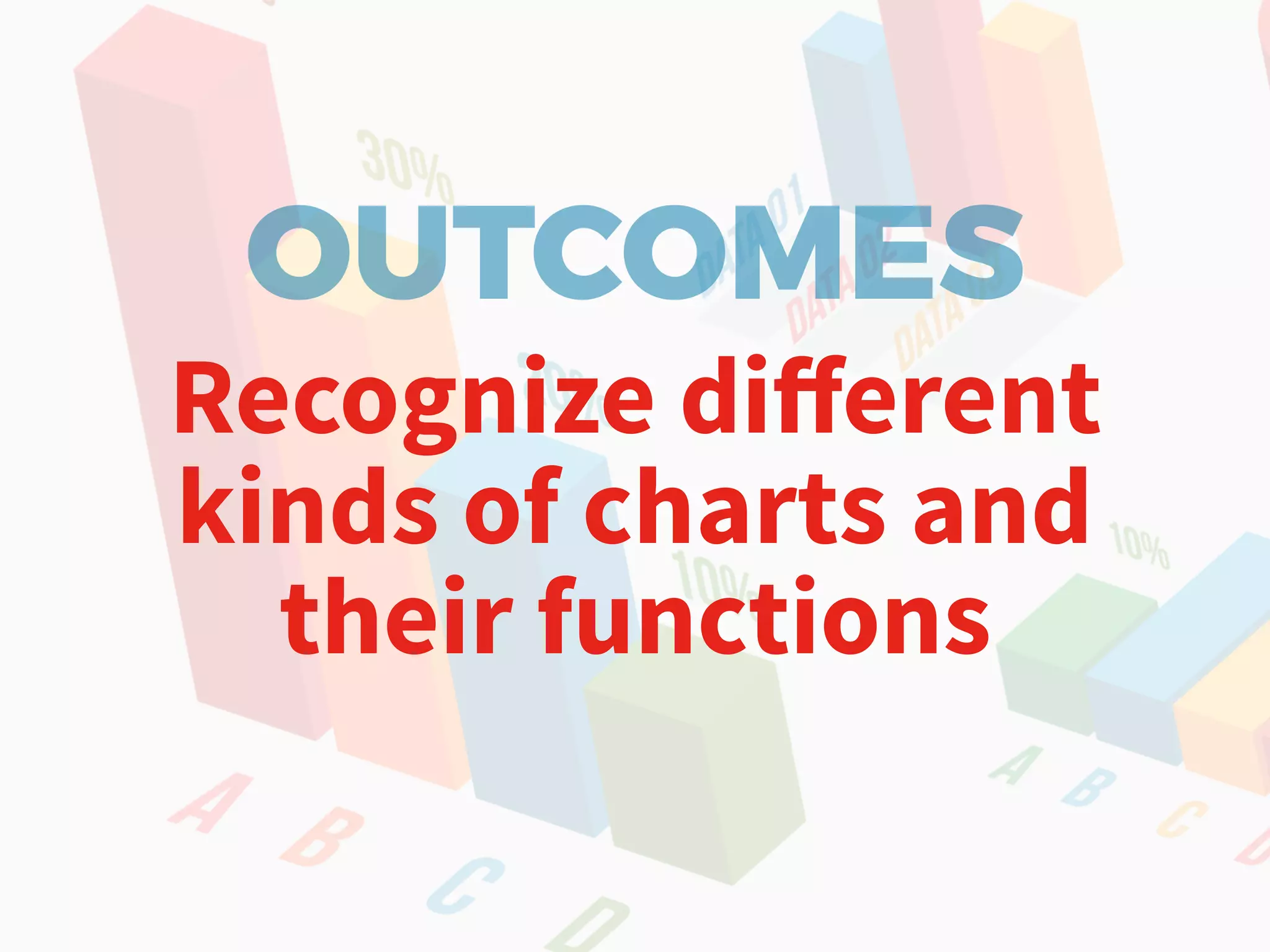 OUTCOMES
Recognize diﬀerent
kinds of charts and
their functions
 
