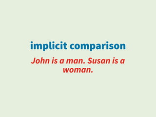 implicit comparison
John is a man. Susan is a
woman.
 
