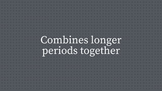 Combines longer
periods together
 