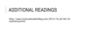 ADDITIONAL READINGS
http://www.revenuebuilderblog.com/2013/10/atl-btl-ttl-
marketing.html
 
