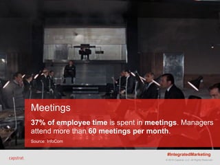 © 2015 Capstrat, LLC. All Rights Reserved.
Meetings 
 
37% of employee time is spent in meetings. Managers
attend more than 60 meetings per month. 
 
Source: InfoCom
© 2015 Capstrat, LLC. All Rights Reserved.
#IntegratedMarketing
 