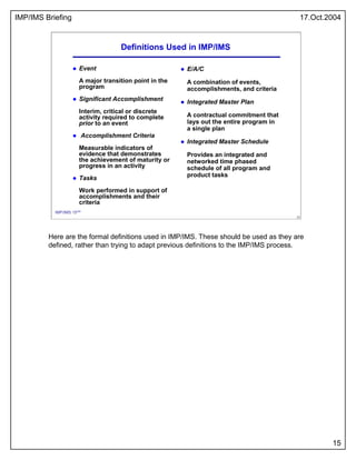 Integrated Master Plan and Integrated Master Schedule | PDF