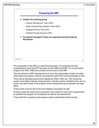 Integrated Master Plan and Integrated Master Schedule | PDF