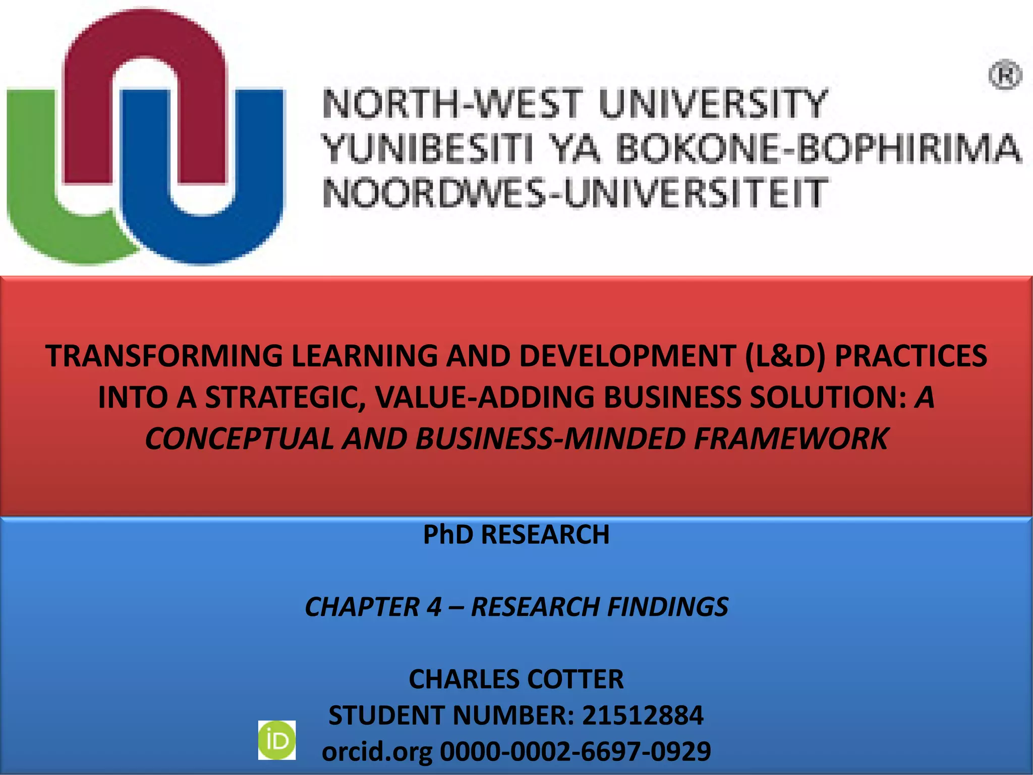 Charles Cotter's PhD research findings & L&D