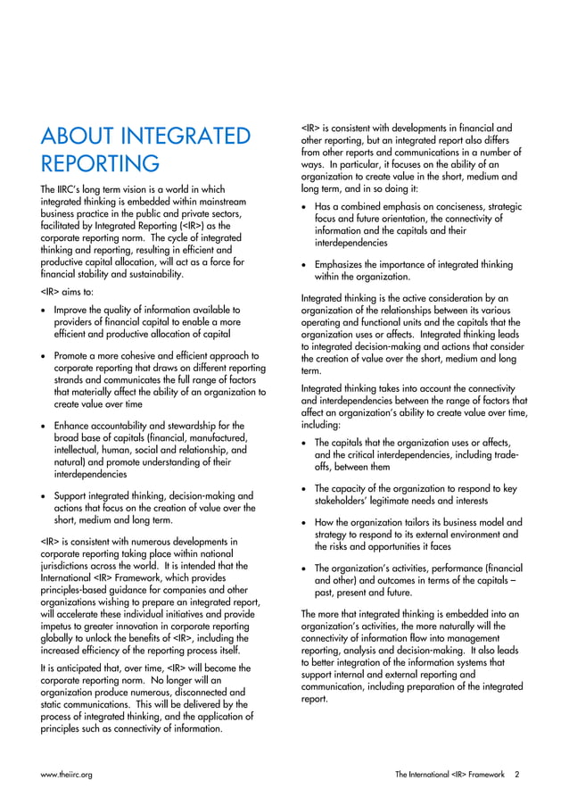 Integrated reporting framework