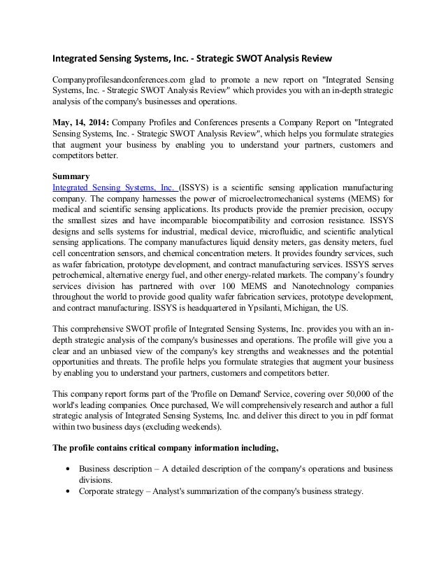 Integrated sensing systems, inc. strategic swot analysis review
