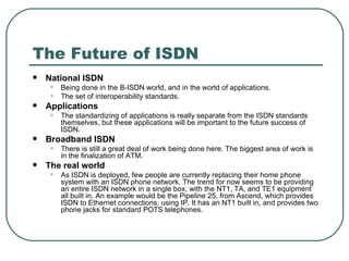 The Future of ISDN <ul><li>National ISDN </li></ul><ul><ul><li>Being done in the B-ISDN world, and in the world of applica...