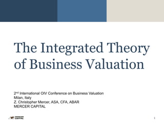 1
The Integrated Theory
of Business Valuation
2nd International OIV Conference on Business Valuation
Milan, Italy
Z. Christopher Mercer, ASA, CFA, ABAR
MERCER CAPITAL
 
