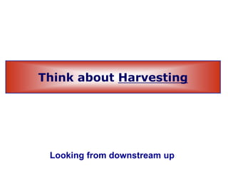 Think about Harvesting
Looking from downstream up
 