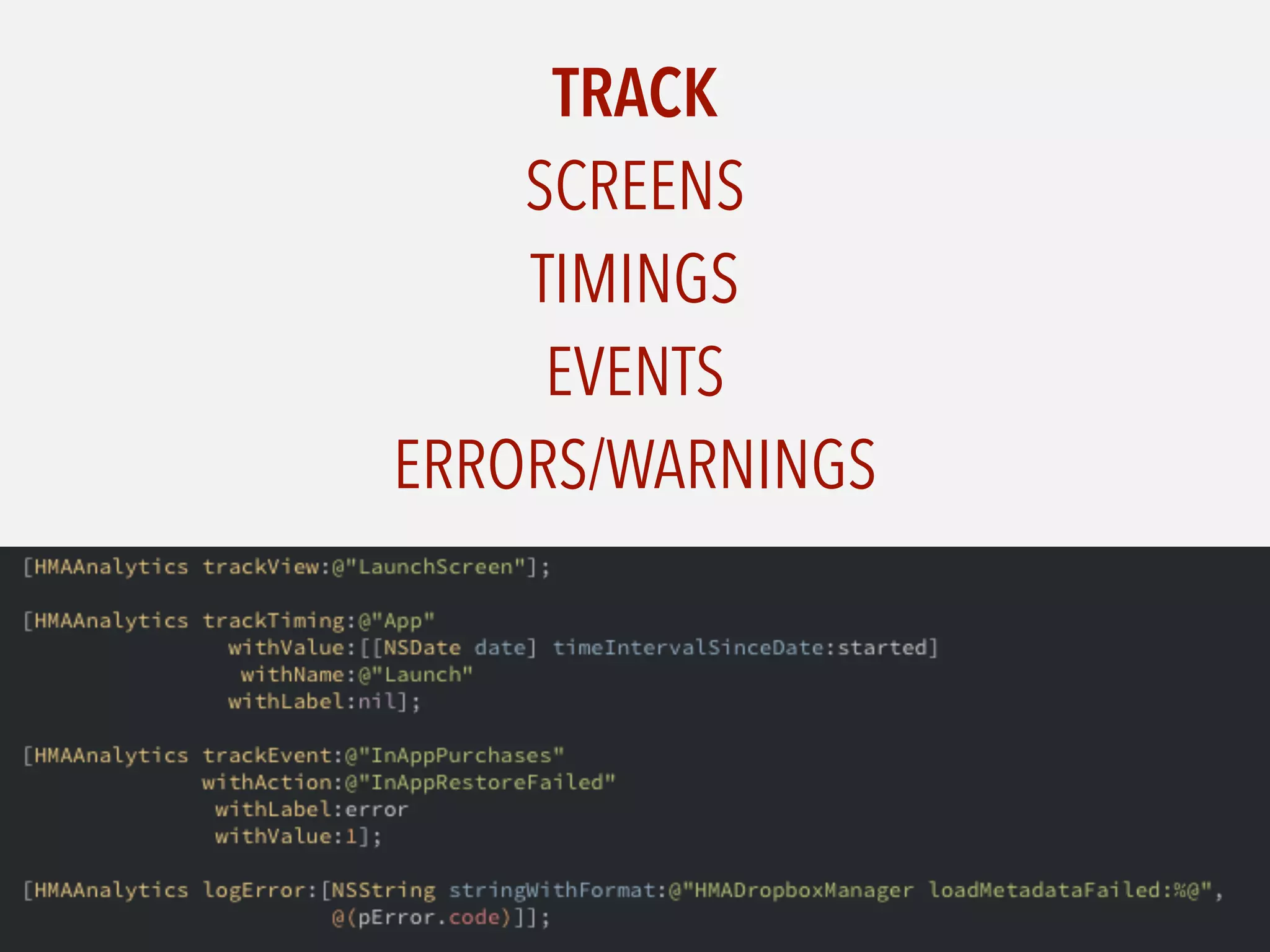 TRACK
SCREENS
TIMINGS
EVENTS
ERRORS/WARNINGS
 