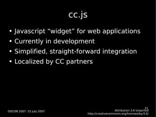 cc.js <ul><li>Javascript “widget” for web applications </li></ul><ul><li>Currently in development </li></ul><ul><li>Simpli...