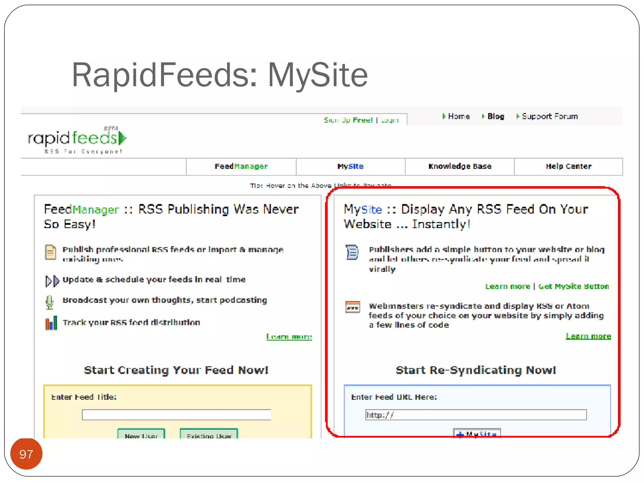RapidFeeds: MySite 