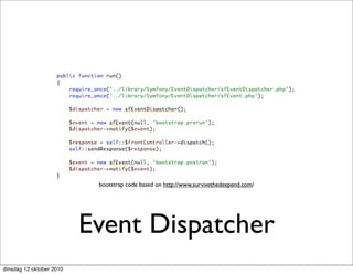 bootstrap code based on http://www.survivethedeepend.com/




                          Event Dispatcher
dinsdag 12 oktober 2010
 
