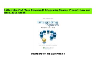 DOWNLOAD ON THE LAST PAGE !!!!
[#Download%] (Free Download) Integrating Spaces: Property Law and Race, 2011 books Integrating Spaces: Property Law and Race enables you to seamlessly integrate historical and contemporary issues of race and ethnicity into your Property syllabus alongside your casebook. With historical perspective and doctrinal analysis, it maps the directions in which property law has turned in response to issues of race and ethnicity, and demonstrates how racial and ethnic categories continue to affect contemporary property law. Integrating Spaces: Property Law and Race provides a dynamic social, historical, and doctrinal context for teaching property law: nearly 30 new and provocative cases including the Supreme Court decision in Oyama v. California (alien land laws) and state court and federal court decisions in Trueheart v. Parker and Morison v. Rawlinson (race nuisance cases involving a jazz club and an African American church) extensive treatment of Federal civil rights statutes and their implications for environmental justice and the housing and financial crisis a close look at the efficacy of traditional property concepts as solutions to minority or cultural requirements such as easements by prescription for Native American religious uses (United States v. Platt), Native Hawaiian access to sacred sites and beaches ( PASH), and the impact of partition land sales on African-American farmers and indigenous communities consideration of an international perspective, including cases on land redistribution in South Africa, cultural property in Australia, and restitution in post-conflict Bosnia and Herzegovina and Guatemala legal context and appropriate pedagogy from statutes, excerpted law review articles, and questions for discussion in the notes Teacher's Manual that provides additional questions and suggestions for linking the cases to coverage in traditional casebooks Timely and relevant, Integrating Spaces: Property Law and Race brings a whole new dimension to your Property course. If you re looking to
refresh your teaching experience, challenge your students, or fuel class discussion, order a complimentary copy of Integrating Spaces: Property Law and Race.
[#Download%] (Free Download) Integrating Spaces: Property Law and
Race, 2011 Ebook
 