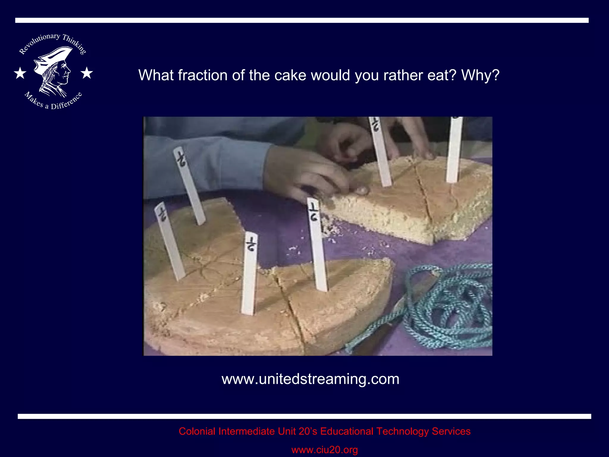 What fraction of the cake would you rather eat? Why? www.unitedstreaming.com 