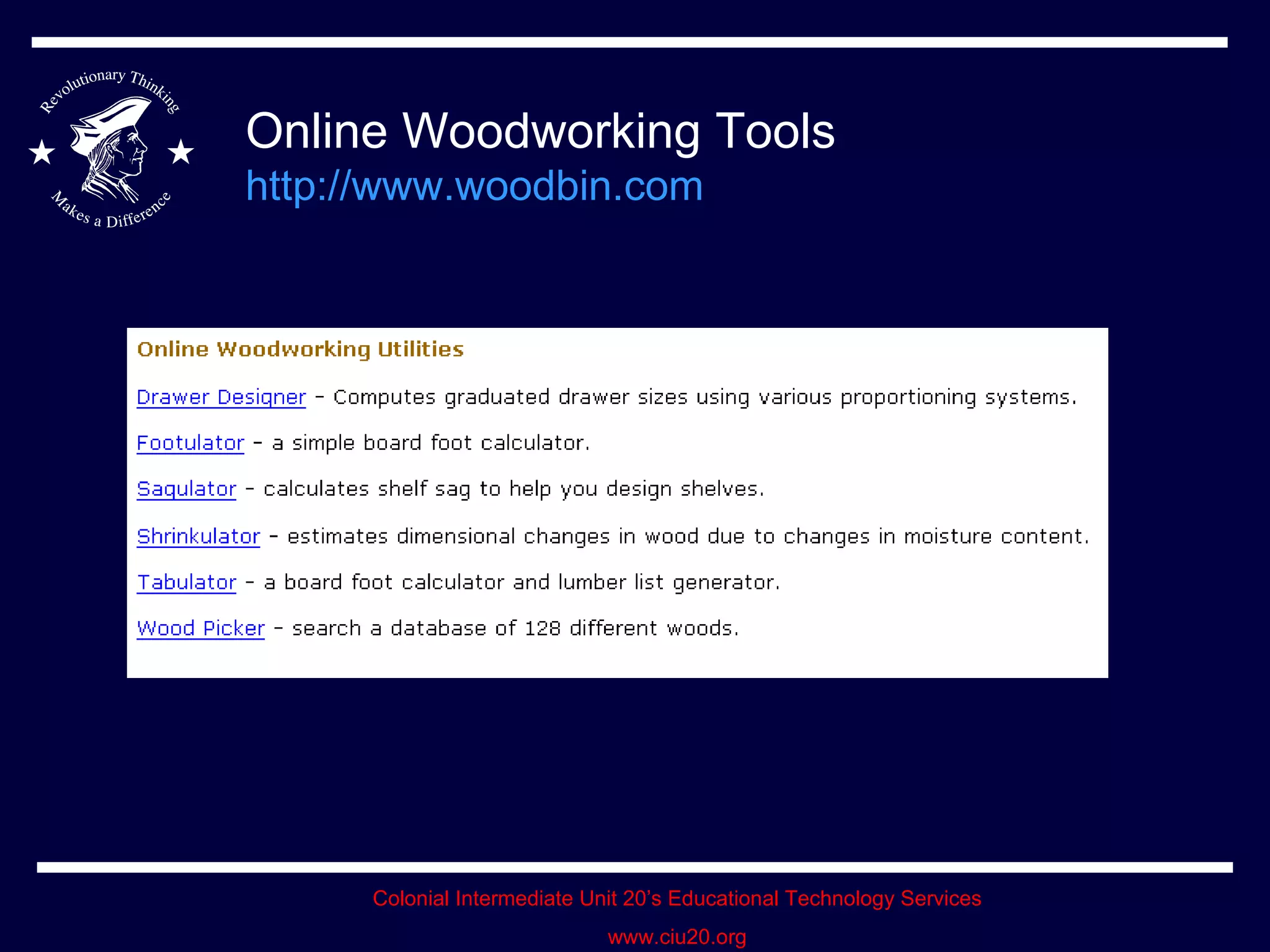 Online Woodworking Tools http://www.woodbin.com 