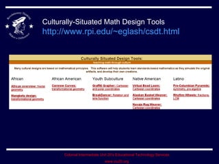 Culturally-Situated Math Design Tools http://www.rpi.edu/~eglash/csdt.html   