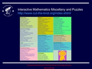 Interactive Mathematics Miscellany and Puzzles http://www.cut-the-knot.org/index.shtml   