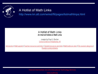 A Hotlist of Math Links  http://www.kn.att.com/wired/fil/pages/listmathlinpa.html   