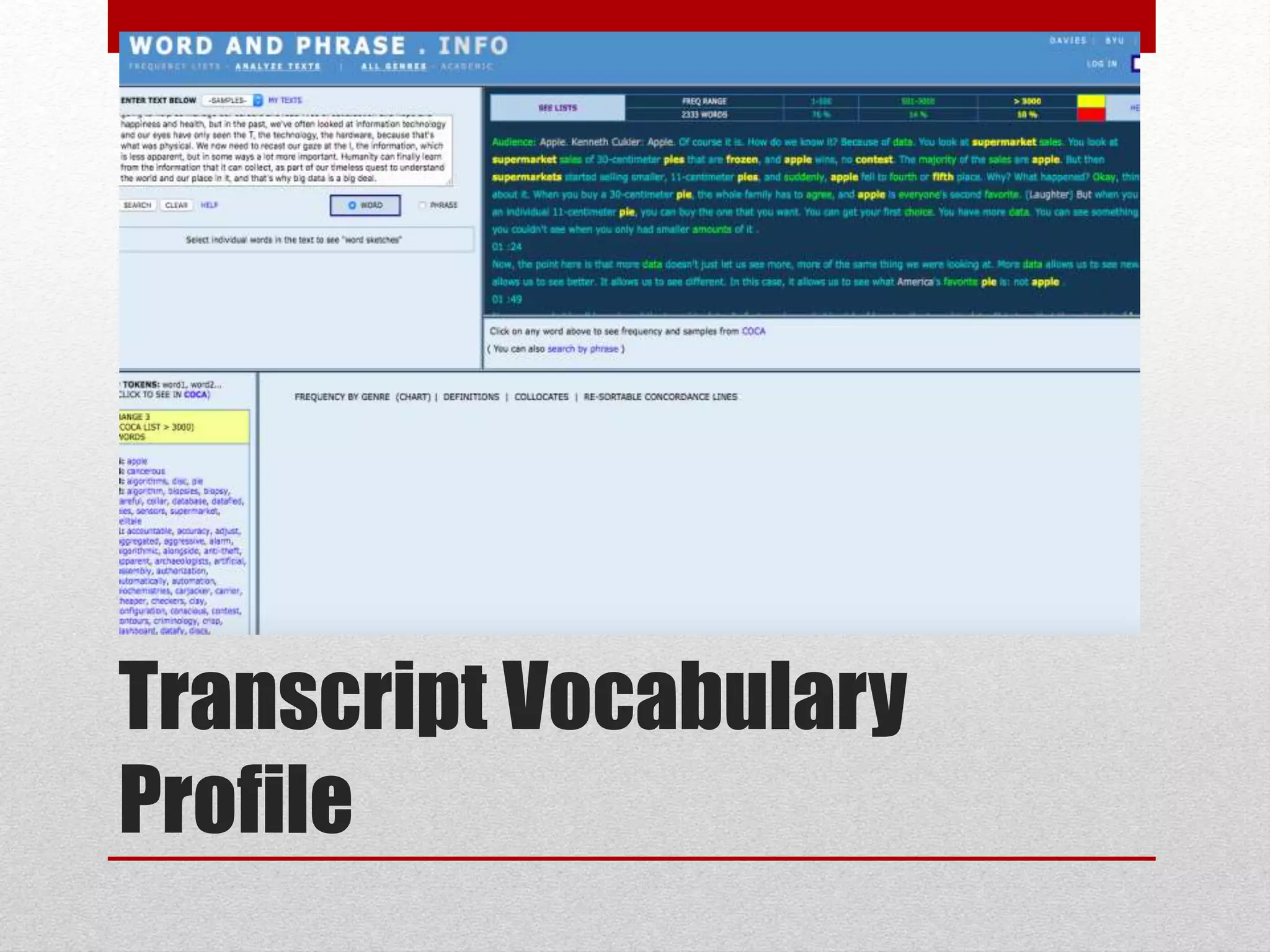 Transcript Vocabulary
Profile
 
