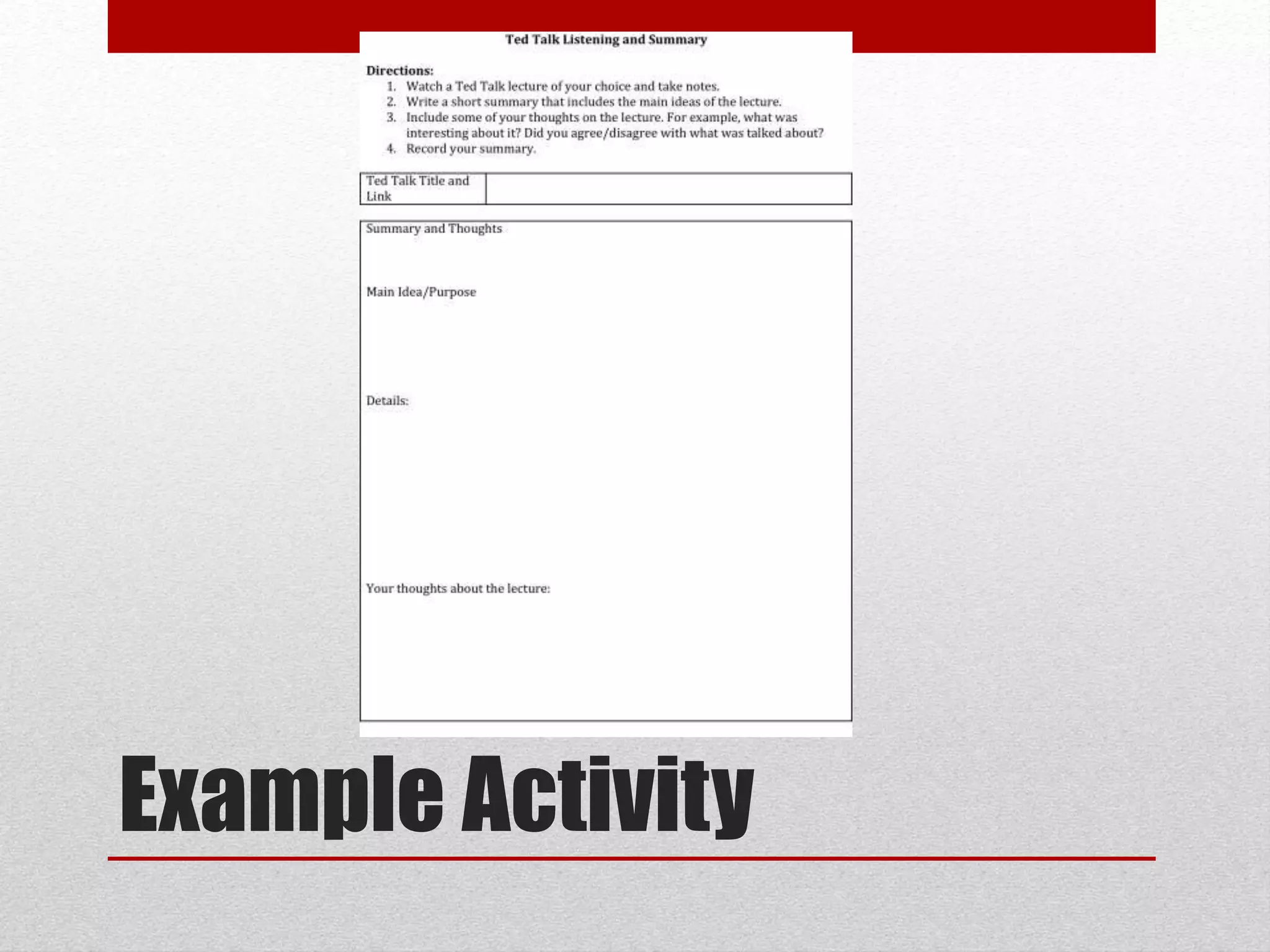 Example Activity
 
