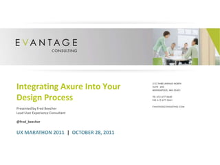 Integrating Axure Into Your
Design Process
Presented by Fred Beecher
Lead User Experience Consultant

@fred_beecher


UX MARATHON 2011 | OCTOBER 28, 2011
 