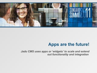 Apps are the future! Jadu CMS uses apps or ‘widgets’ to scale and extend out functionality and integration  