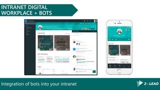 Integration of bots into your intranet
INTRANET DIGITAL
WORKPLACE + BOTS
 
