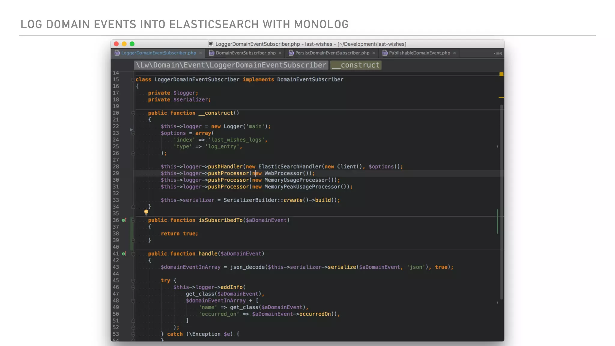 LOG DOMAIN EVENTS INTO ELASTICSEARCH WITH MONOLOG
 