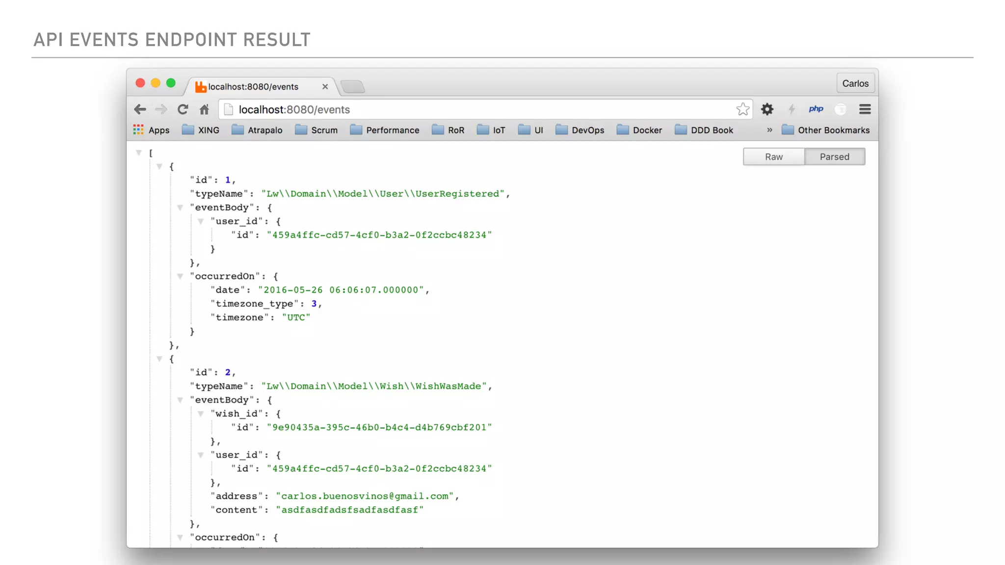 API EVENTS ENDPOINT RESULT
 